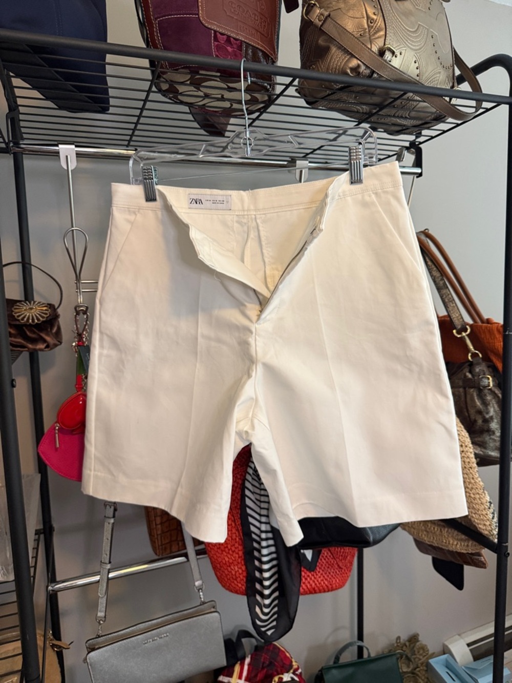 Zara Off-White High-Waist Tailored Bermuda Shorts - Picture 2 of 6